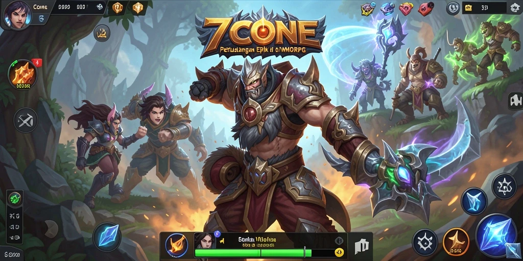 Screenshot gameplay MMORPG 7CONE menampilkan aksi pertarungan yang intens.