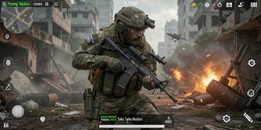Tampilan gameplay A200M dengan aksi menegangkan dan lingkungan yang mendetail.