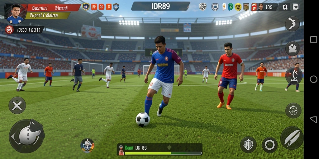 Tampilan gameplay menakjubkan di lapangan sepak bola.