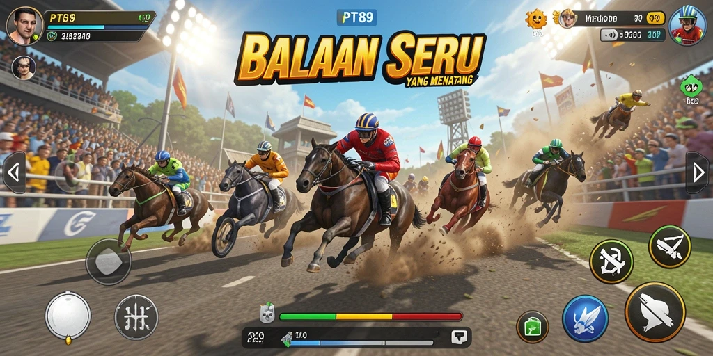 Screenshot gameplay PT89 menampilkan balapan seru di lintasan yang menegangkan.