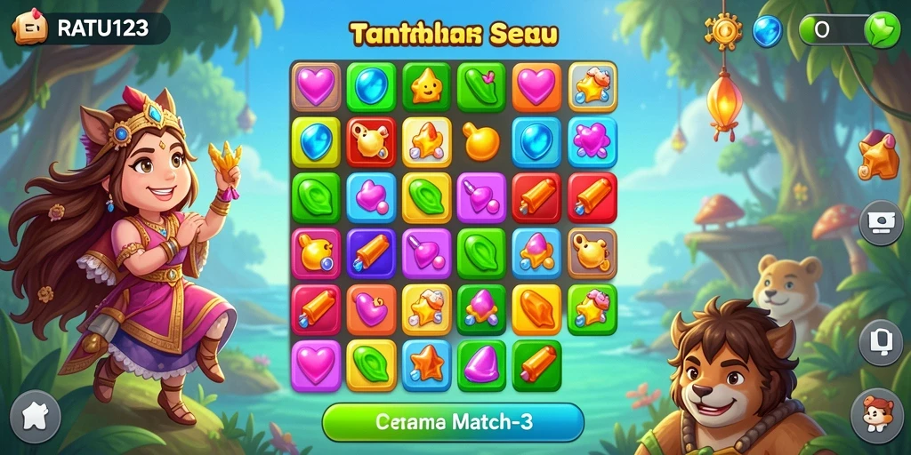 Tampilan gameplay seru RATU123 dengan kombinasi warna-warni.