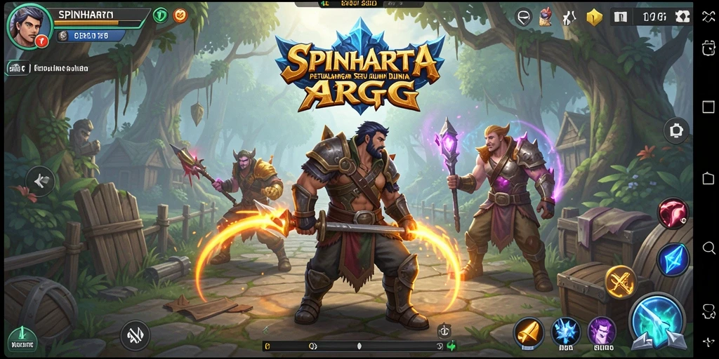 Tangkapan layar utama SPINHARTA menampilkan aksi epic dalam pertempuran ARPG.