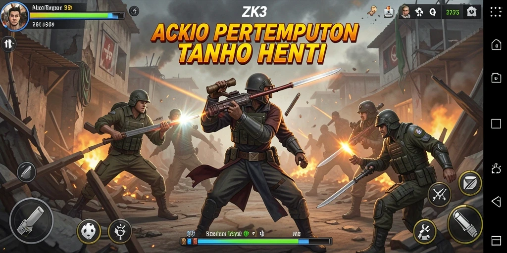 Screenshot gameplay ZK3 menunjukkan aksi pertempuran yang mendebarkan.